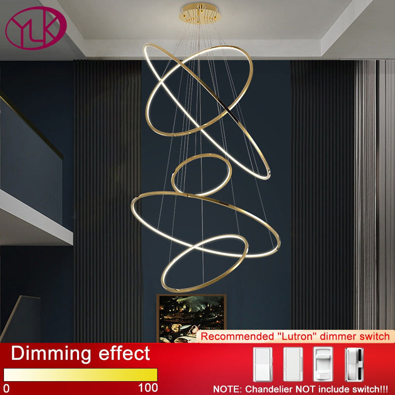 Moderner Ring-LED-Kronleuchter für Treppenhaus, Luxus-Wohnzimmer, Gold-Hängeleuchte, lange Villa, Flur, Lobby, Dekor, Hängelampe