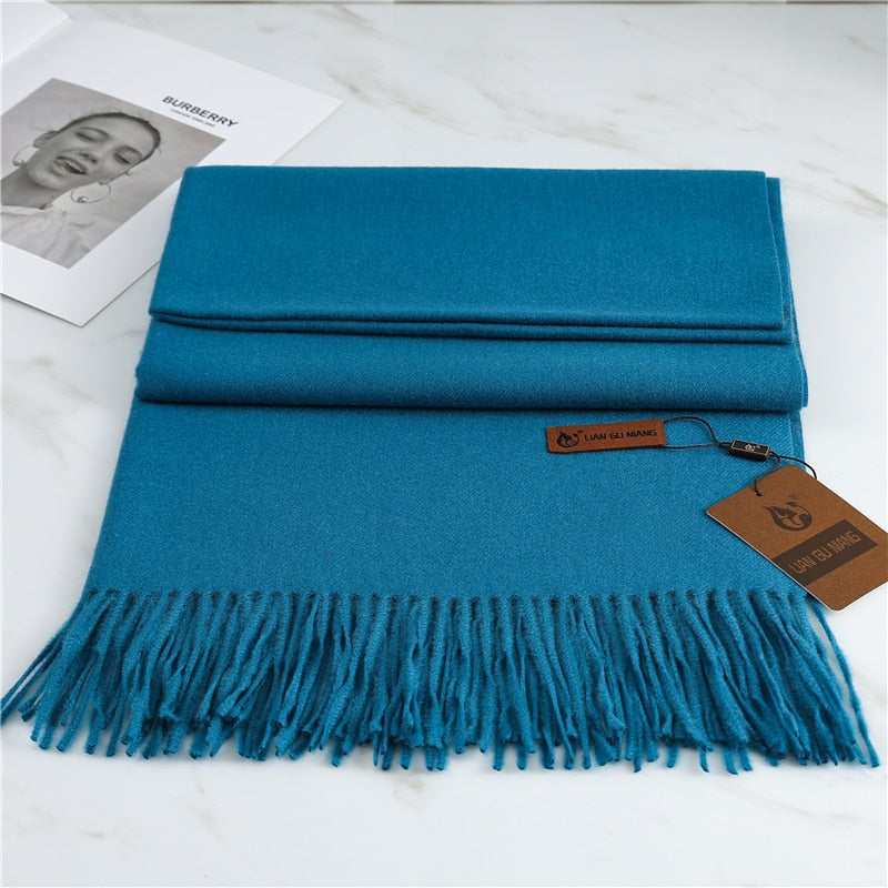 2022 Winter Cashmere Scarf Women Thick Warm Pashmina Shawls Wraps Solid Color Tassel Lady Blanket Echarpe Bufanda Hijab