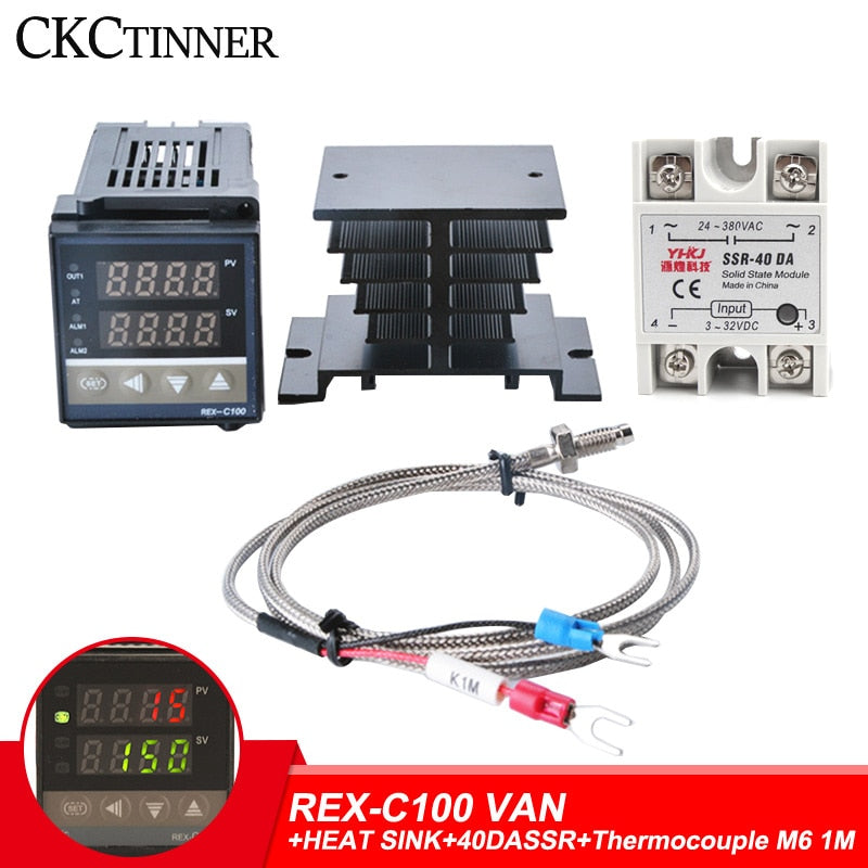 REX-C100 Digital RKC PID Thermostat Temperature Controller digital REX-C100/ 40A SSR Relay/K Thermocouple Probe/heat sink