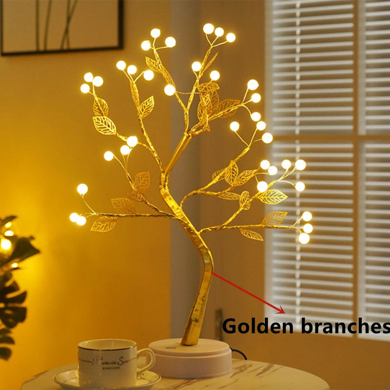 Alambre de cobre LED luz de noche árbol luces de hadas decoración del hogar lámpara de noche para dormitorio lámpara de mesita de noche USB y funciona con batería