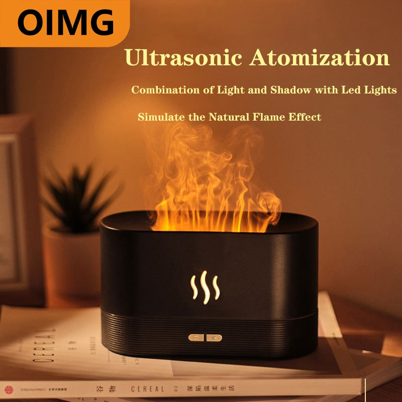Difusor de aceite esencial USB de 180ML, humidificador ultrasónico de llama de simulación, ambientador de aire para oficina en casa, atomizador de fragancia calmante para dormir