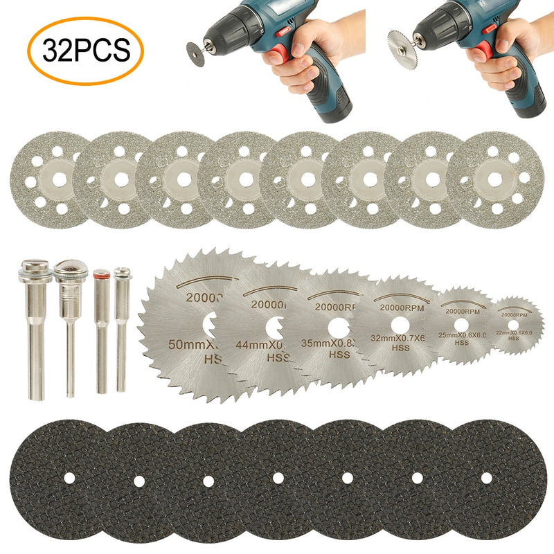 32/63pcs Cutting Tool Saw Blades for Dremel Metal Cutter Power Tools Rotary Tool Wood Cutting Discs Drill Mandrel Cutoff