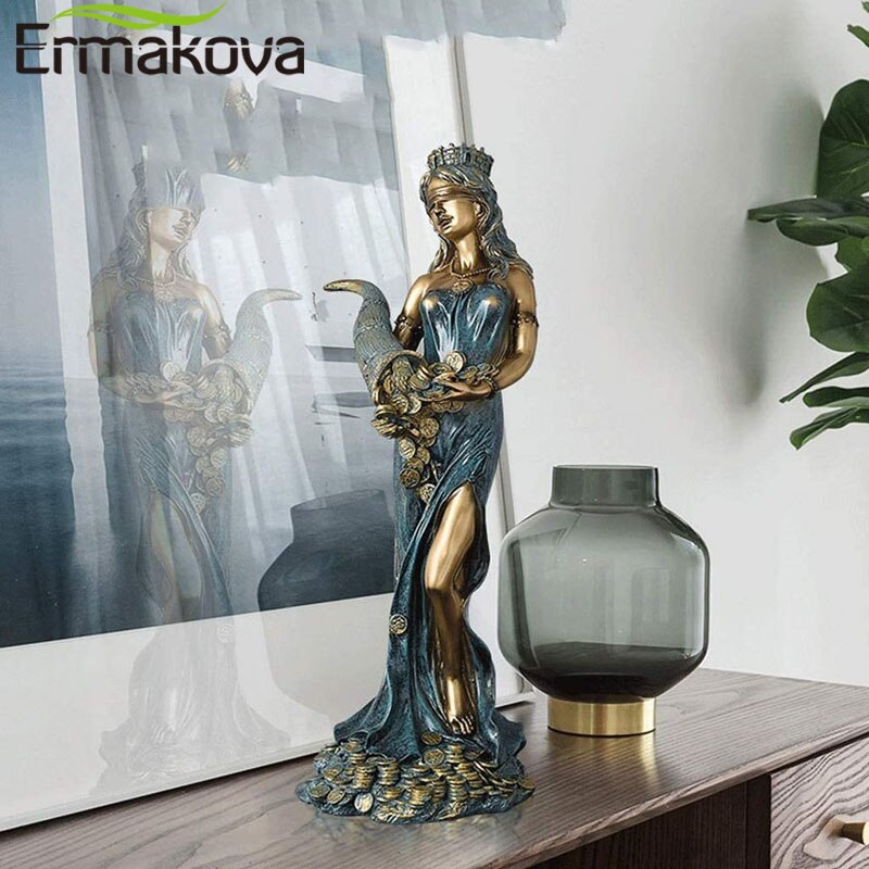 ERMAKOVA Große Harz geblendete griechische Reichtumsgöttin Fortuna Figur Pluto Lucky Fortune Skulptur Büro Geschenk Home Decor