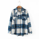 Autumn Winter Plaid Jackets Wool Blend Coat Fashion Button Thick Vintage Casual Office Warm Overshirt Ladies Outwear Chic Tops