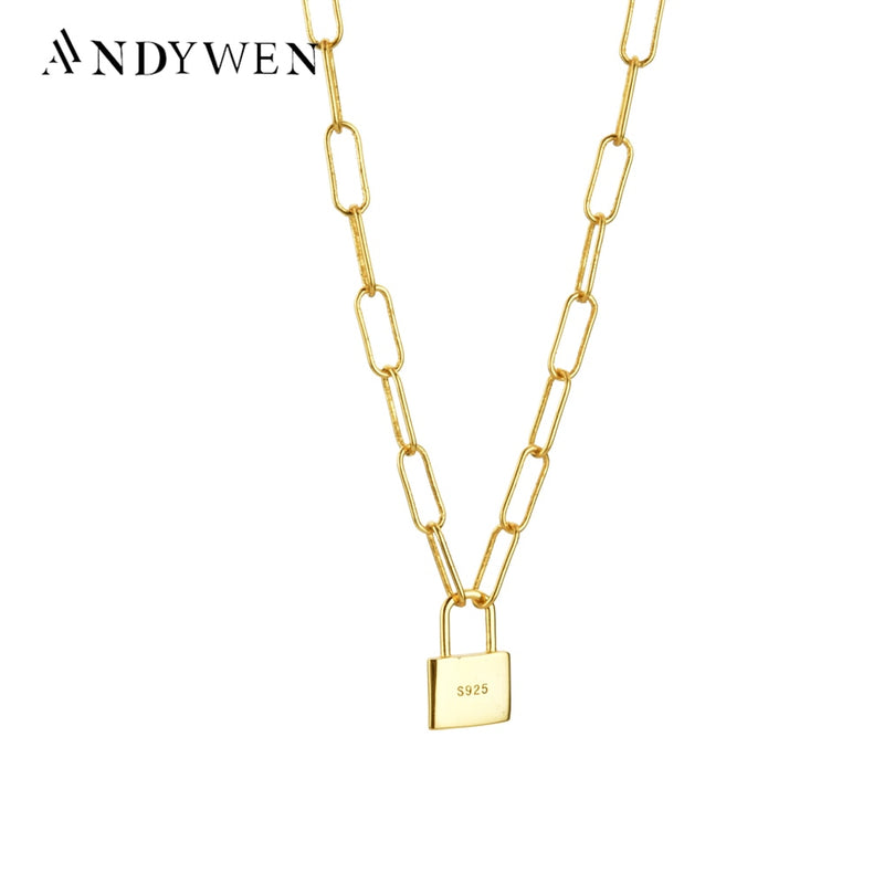 ANDYWEN 925 Plata de ley colgante con candado cadena larga horóscopo cadena 45cm cadenas largas Rock Punk moda joyería fina para mujer