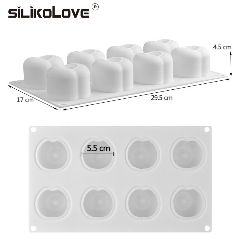 SILIKOLOVE, molde de silicona para pastel de cereza de 8 cavidades para hornear pasteles, herramientas de decoración de pasteles