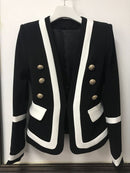 HIGH STREET New Fashion 2023 Designer Blazer Women's Classic Black White Color Block Metal Buttons Blazer Jacket Outer Wear