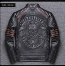 Free shipping.Brand skull cowhide coat.black slim genuine leather clothes,men&