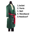 5PCS Japanese Anime Roronoa Zoro Cosplay Costume Comic Halloween Cosplay robe Full Set wig and kerchief free shipping