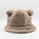 Winter Fashion Cute Leopard Bear Ear Bucket Hat For Women Thick Warm Faux Fur Furly Fisherman Cap Outdoor Protection Soft Panama