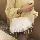 White Feather Handbag Women&