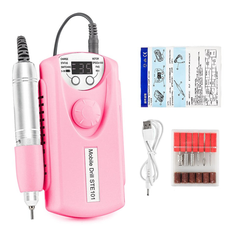 60W Recharging Nail Drill Machine 35000RPM Nail Polishing Grinder Machine Manicure Pedicure Nail Milling Cutters Nail Drill Bits