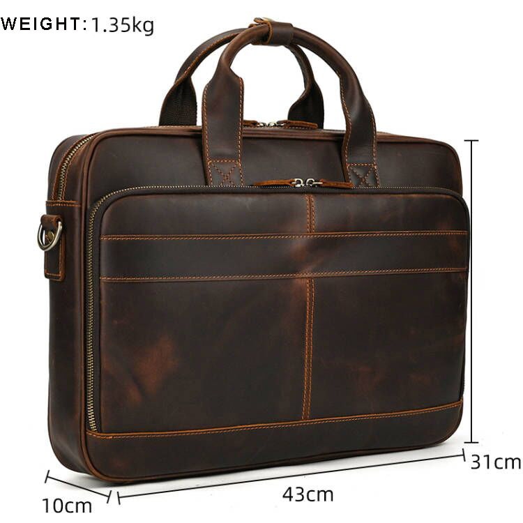 MAHEU Retro Laptop Briefcase Bag Genuine Leather Handbags Casual 15.6 Pad Bag Daily Working Tote Bags Men Male bag for documents