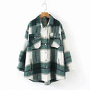 Autumn Winter Plaid Jackets Wool Blend Coat Fashion Button Thick Vintage Casual Office Warm Overshirt Ladies Outwear Chic Tops