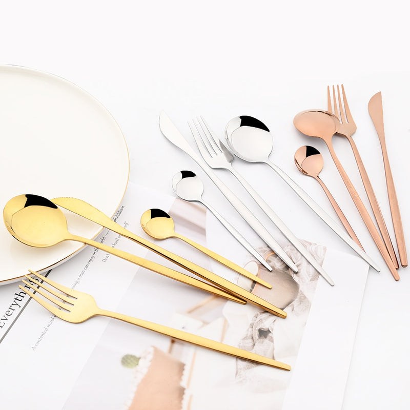 24Pcs/Set Stainless Steel Dinnerware Set Mix Gold Cutlery Set Dinner Knife Fork Coffee Spoon Tableware Kitchen Silverware Sets