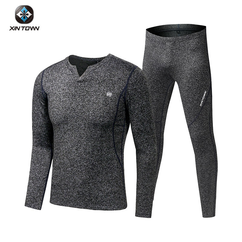 Fleece Long Johns Sports Thermal Underwear Sets 2022 New Autumn Winter Thickening V-Neck Men Warm Suit