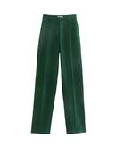 TRAF Women Chic Fashion Office Wear Straight Pants Vintage High Waist Zipper Fly Female Trousers Mujer