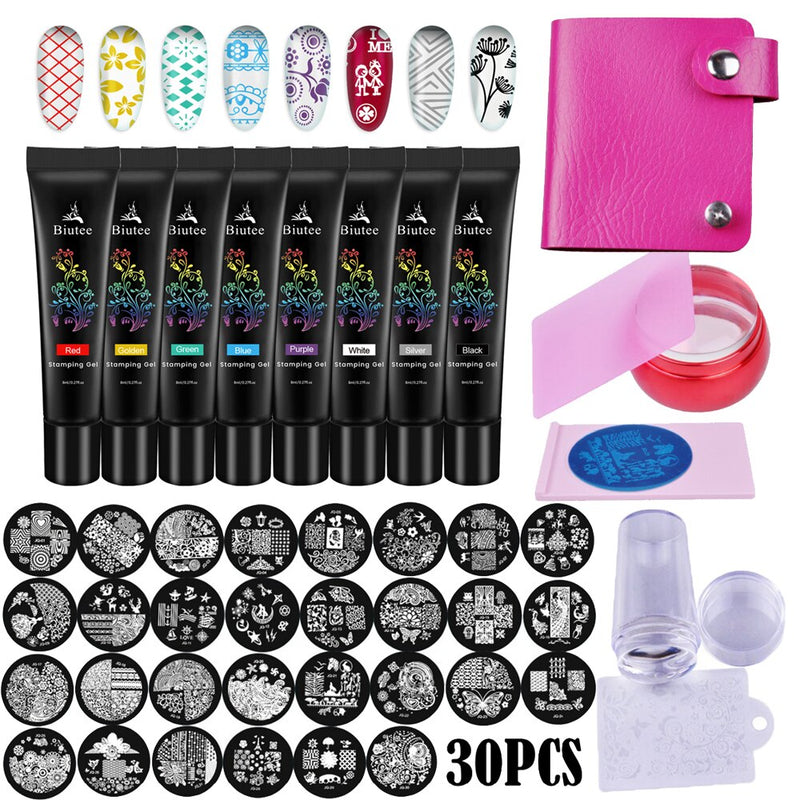 Biutee 8Colors Kit Nail Stamping Gel Polish Set 8ml Stamp Print Oil UV Gel Vanish Soak Off Lack für Nail Art Stamping Plates