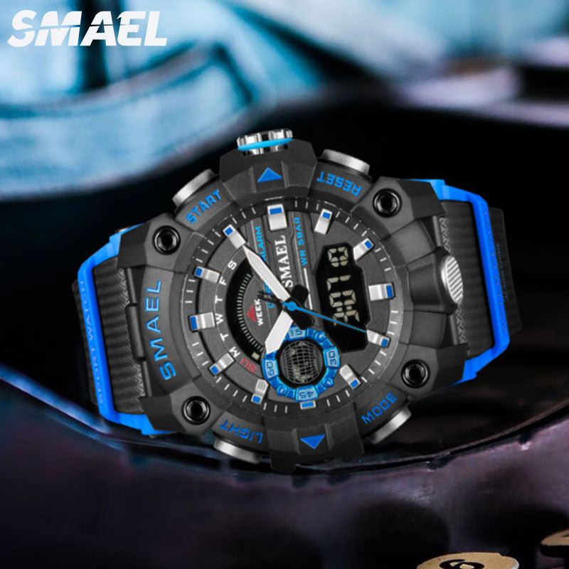 Relojes deportivos SMAEL a la moda para hombre, resistente a los golpes, 50M, resistente al agua, reloj de pulsera LED con alarma, cronómetro, relojes militares para hombre 8040