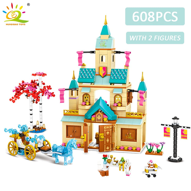 HUIQIBAO Friends Ice Castle Princess Queen Building Blocks Modular Bricks Set for Girls House Palace Children Construction Toys