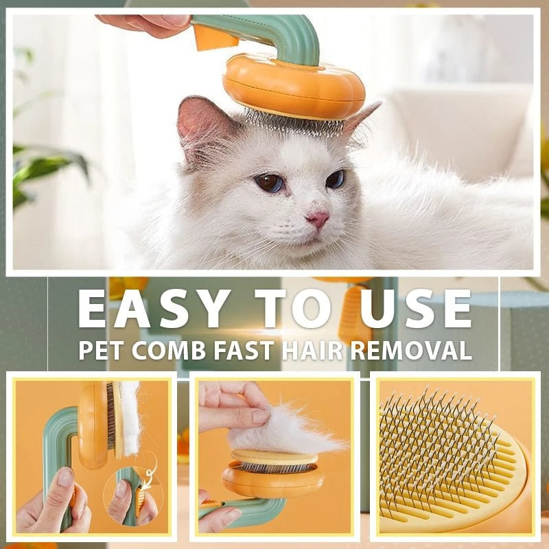 Kürbis-Katzen-Bürstenkamm für die Haustierpflege entfernt lose Unterschichten, verhedderte Haarentfernungsbürste, selbstreinigend