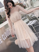 2022 nueva mujer cuello redondo estrellas lentejuelas malla brillante Hada vestido mujer elegante gasa ostentosa princesa Puff Vestidos De Fiesta