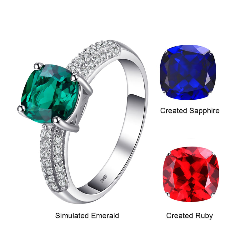 JewelryPalace verde simulado Nano Esmeralda creado anillo de rubí 925 plata esterlina piedra preciosa solitario anillos de compromiso para mujeres