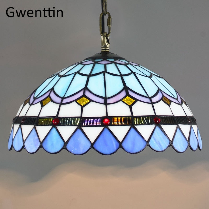 Vintage Tiffany Pendant Lights Mediterranean Baroque Stained Glass Hanging Lamp Led Kitchen Lighting Fixtures Home Loft Decor