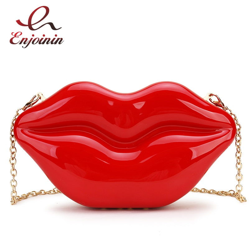 Sexy Red Lips Design Women Party Clutch  Evening Bag  Dazzling Female Chain Bag Crossbody Bag Purses and Handbags Pouch Fashion