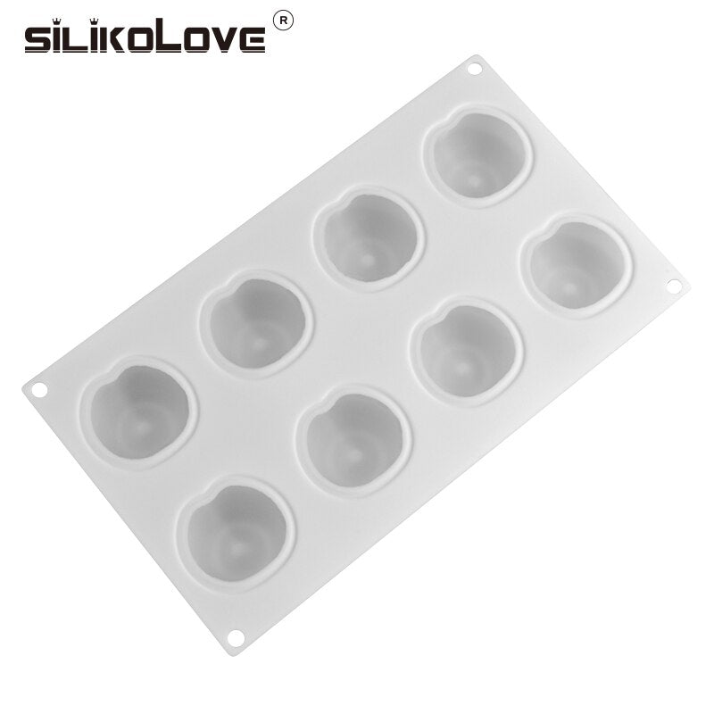 SILIKOLOVE, molde de silicona para pastel de cereza de 8 cavidades para hornear pasteles, herramientas de decoración de pasteles