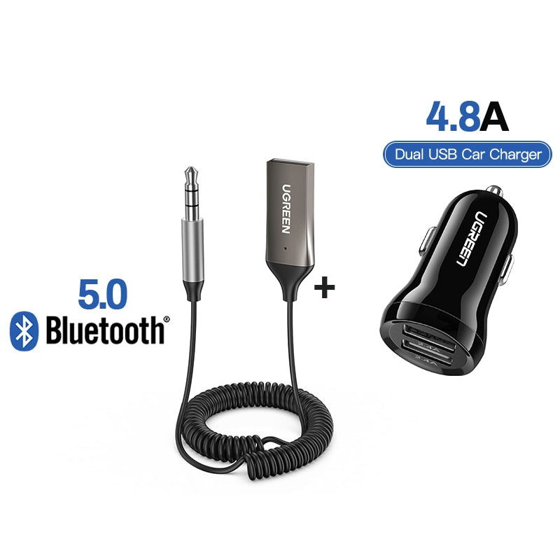 UGREEN Bluetooth Receiver 5.0 Adapter Hands-Free Car Kits AUX Audio 3.5mm Jack Music Wireless Receiver for Car BT Transmitter