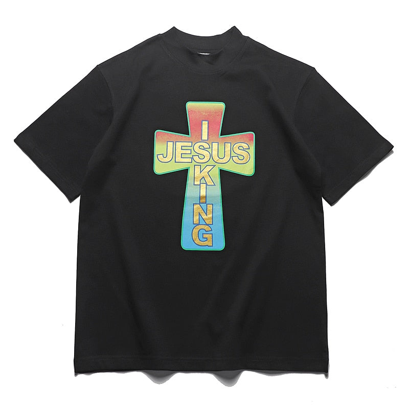 Kanye West Kids See Ghosts Camiseta de gran tamaño para hombres Tour Conmemorativo Impreso Retro Loose Harajuku Cuello redondo Camiseta de manga corta