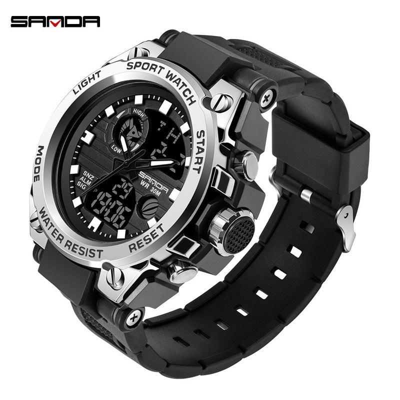 SANDA Brand Men's Watch Military Outdoor Sports Waterproof Watches Dual Display Quartz LED Digital Clock Relogio Masculino