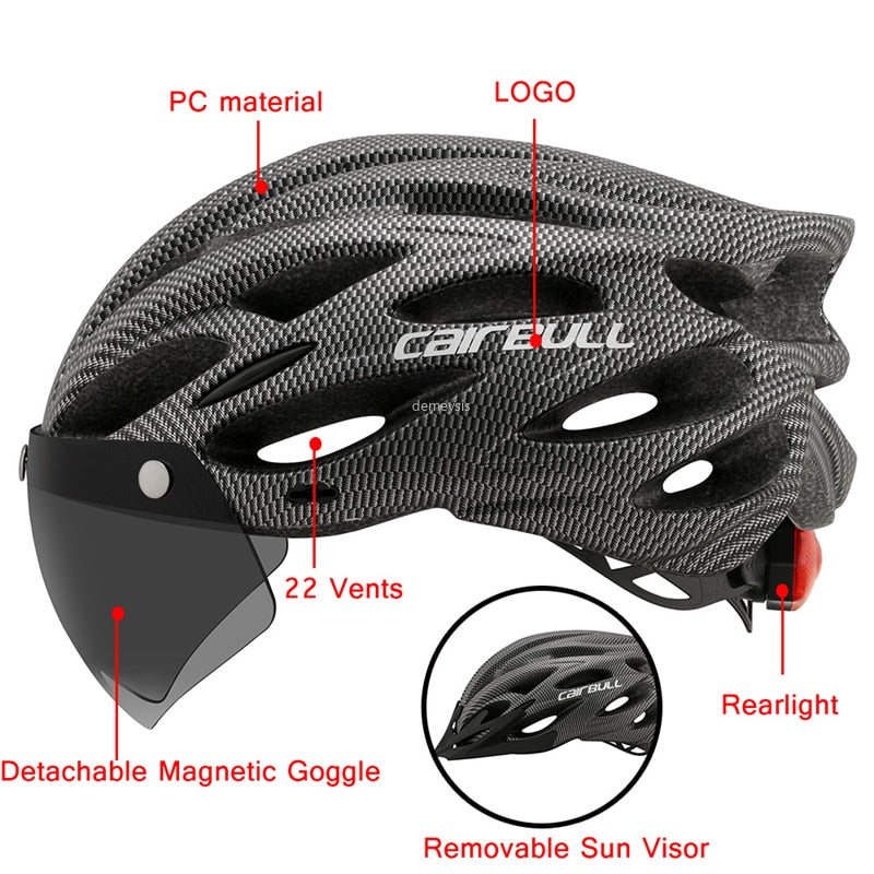 Ultraleichter Fahrradschutzhelm Outdoor Motorrad Fahrrad Rücklicht Helm Abnehmbares Visier Mountain Road Bike Helm