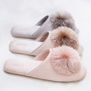 House Elegant Tassel Hairball Women Slippers Comfortable Cloth Chic Ladies Flat Shoes Spring Luxury Champagne Women Slides