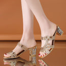 Lucyever Women Summer Slipper Sandals Fashion Hgih Heels Open Toe Crystal Sandals Ladies Rhinestone Bohemia Beach Flip Flops