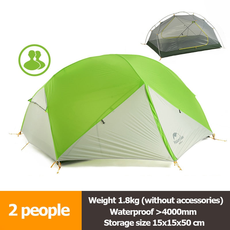 Naturehike Mongar 2 Campingzelt Ultraleichtes Outdoor 3 Season Wasserdichtes 20D Nylon Wanderzelt 2 Personen Backpacking Zelt