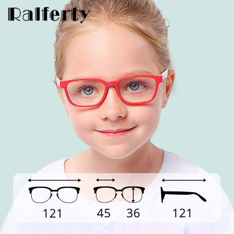 Ralferty Kids Square Glasses Anti-blue Blocking Computer Eyewear Frame Child Boy Girl TR90 Flexible Eyeglasses Frames A008