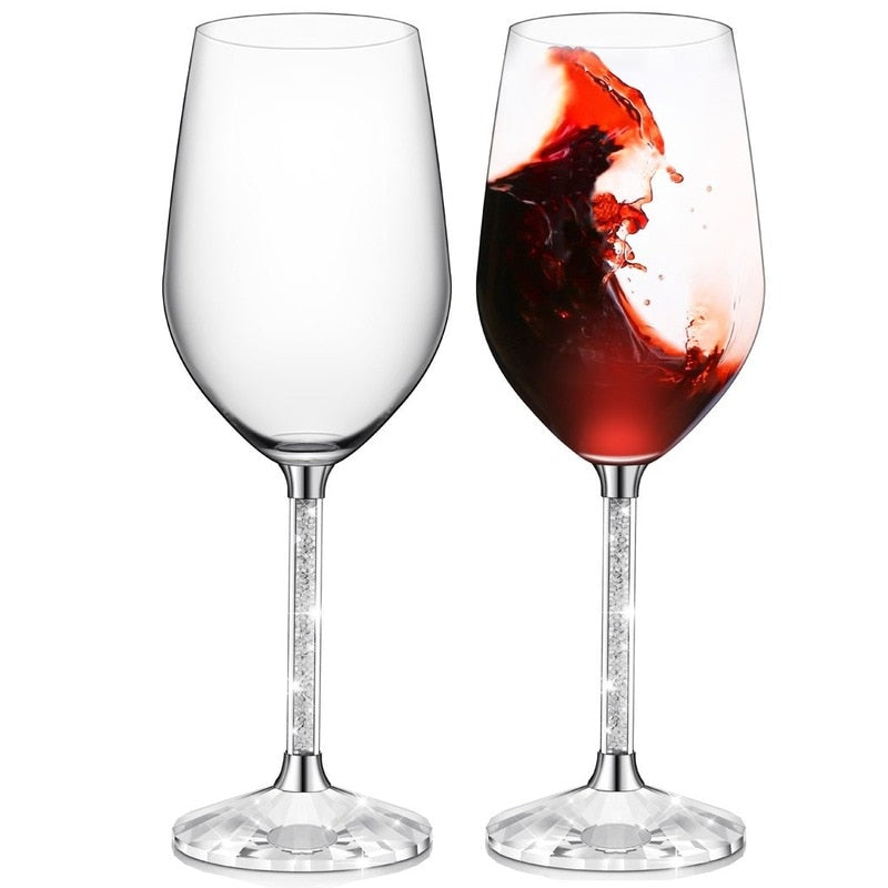 Wedding Glasses Set of 2 Stemware with Long Crystal Diamond Stemless Wine Glasses Valentine&