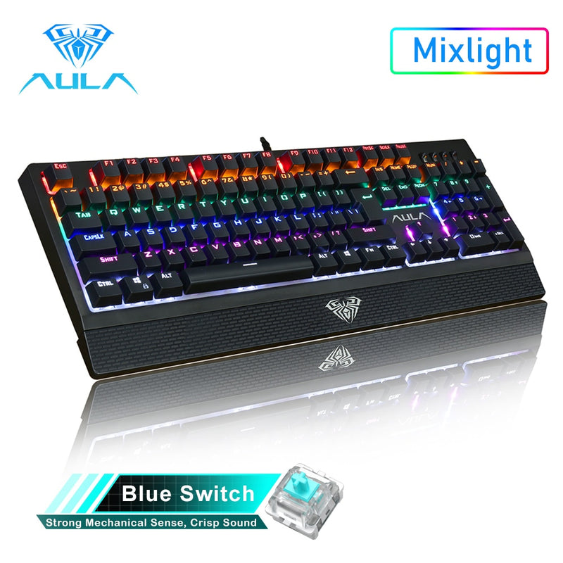 AULA RGB Gaming Mechanical Keyboard Blue Black Switch Wired Backlit Keyboard 104 Keys Anti-ghosting for Laptop Desktop PC Gamer