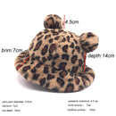 Winter Fashion Cute Leopard Bear Ear Bucket Hat For Women Thick Warm Faux Fur Furly Fisherman Cap Outdoor Protection Soft Panama