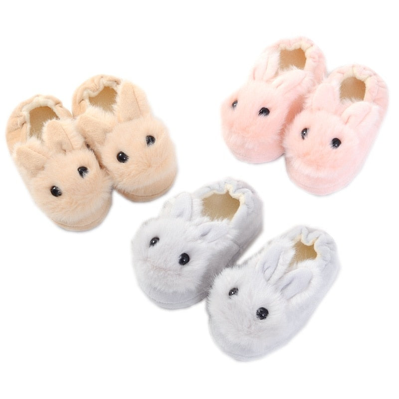 Kocotree Children Cotton Shoes Kids Home Slippers Boys And Girls Baby Cute Rabbit Ears Plush Ball Thickening Warm Indoor Shoes