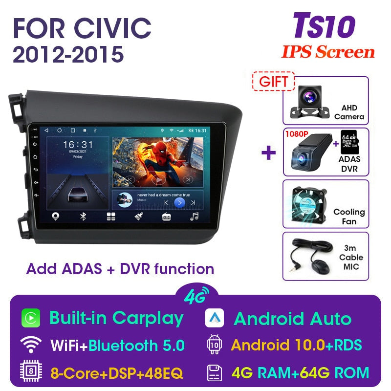 Vtopek 9&quot; 4G Carplay DSP 2din Android 11.0 Car Radio Multimidia Video Player Navigation GPS For HONDA CIVIC 2012-2015 Head Unit