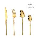 24pcs/lot Korean Food Portable Cutlery 304 Stainless Steel Table Fork Knife Spoon Dinner Set Dinnerware Gold Tableware Sets