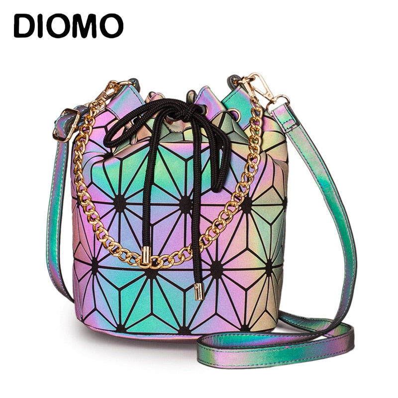 DIOMO Damentaschen Mode 2022 Trend Geometrische Reflektierende Leuchtende Eimertasche Designer Handtaschen Crossbody Umhängetaschen