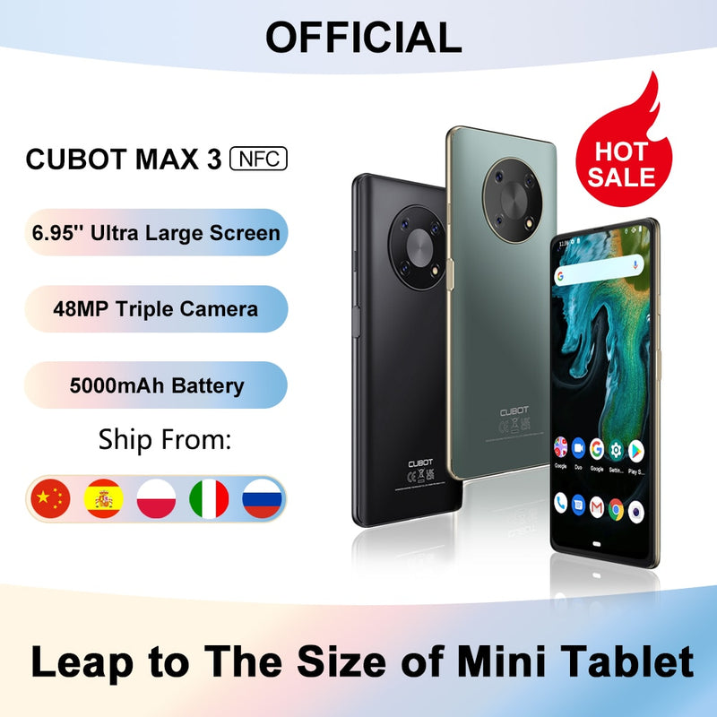 Cubot MAX 3 Smartphone 6,95" Ultra Large Full Screen Mini Tablet Handy 48MP Triple Camera 5000mAh Cellular NFC Android 11