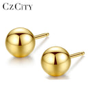 CZCITY Luxury Brand Charm Authentic Pure 18k Yellow Gold Round Bead Ball Stud Earrings For Women Daily Wear Gold Earring Jewelry