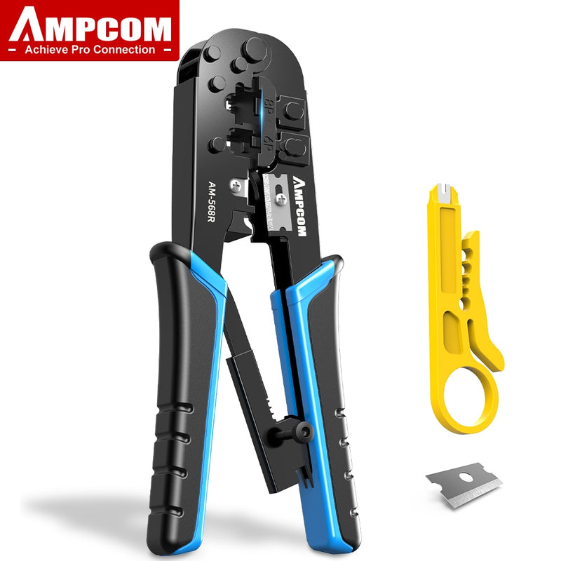 AMPCOM rj45 crimper RJ11 RJ45 Crimping Tool Ethernet Network LAN Cable Crimper Cutter Stripper Plier for 6P 8P RJ-11/RJ-12 RJ-45