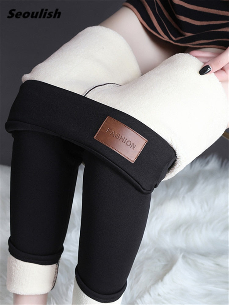 Seoulish Damen Winter Leggings 2022 Neue warme Hose Chic Samt verdicken Abnehmen Kaschmir gewärmte Leggings mit Fleece weiblich