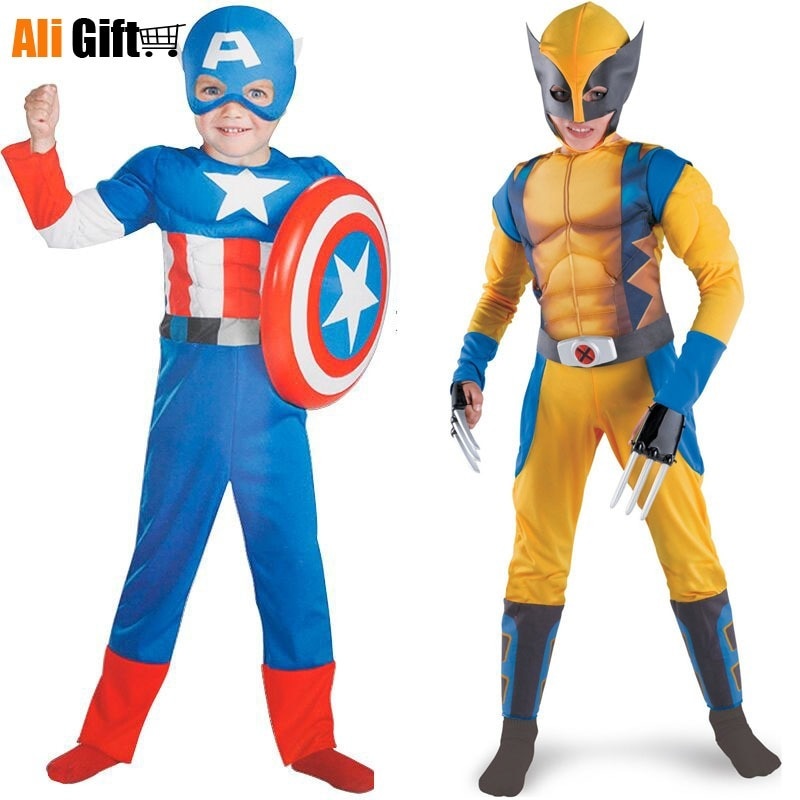 Halloween Performance Props Children Kids Holloween Costume for Cosplay Muscle  Golden Wolf with Claws Suit Clothes Child Gift